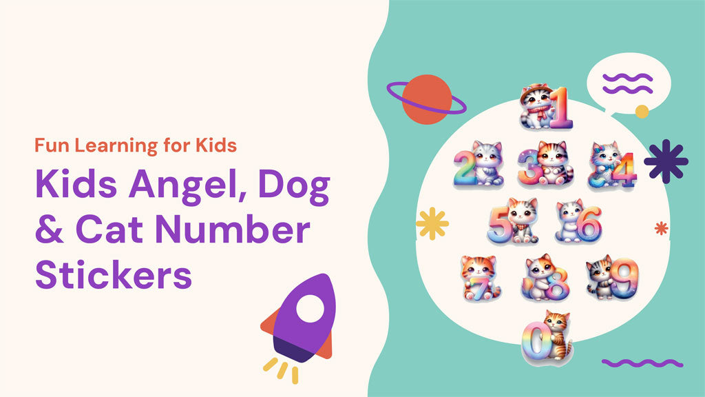 Kids Angel, Dog & Cat Number Stickers – Fun Learning for Kids