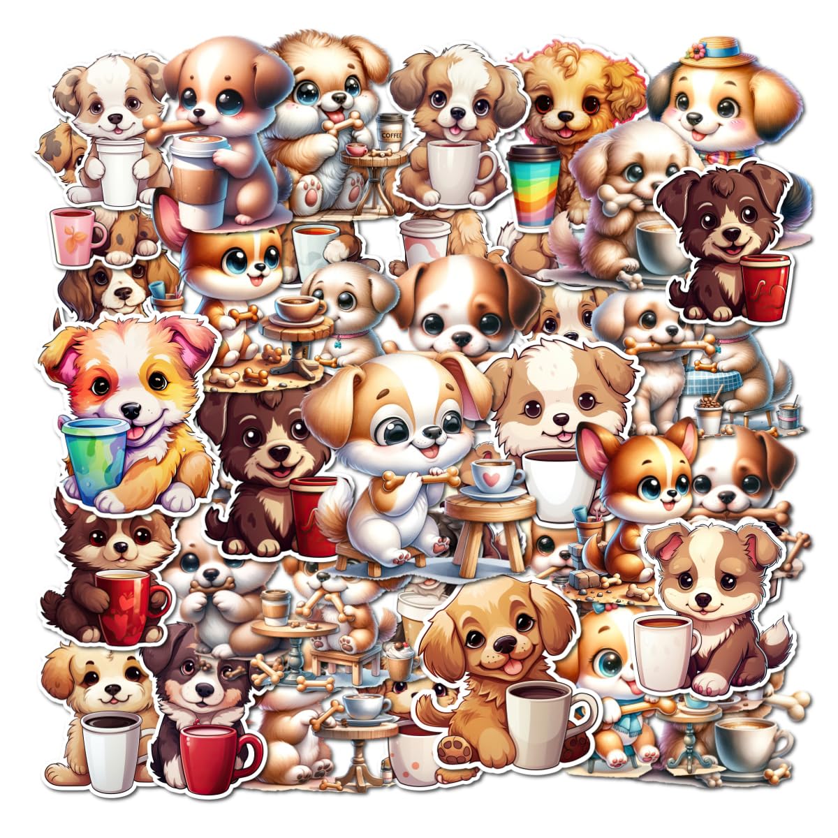 Cute Dog Drinking Coffee Stickers