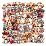 Cute Dog Drinking Coffee Stickers