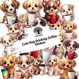 Cute Dog Drinking Coffee Stickers