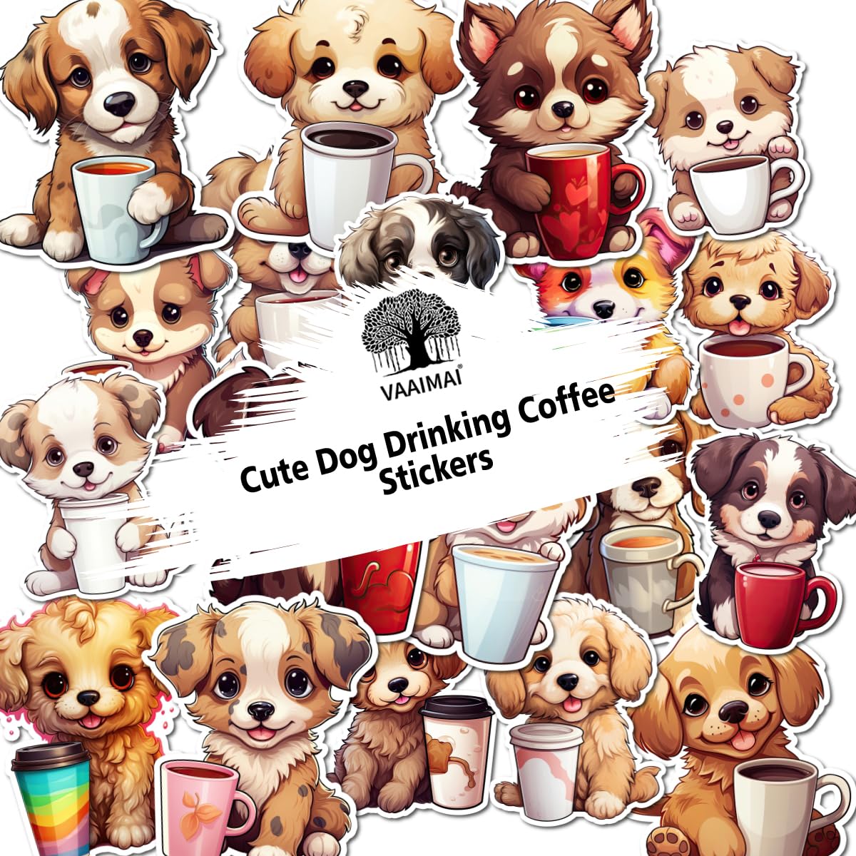 Cute Dog Drinking Coffee Stickers