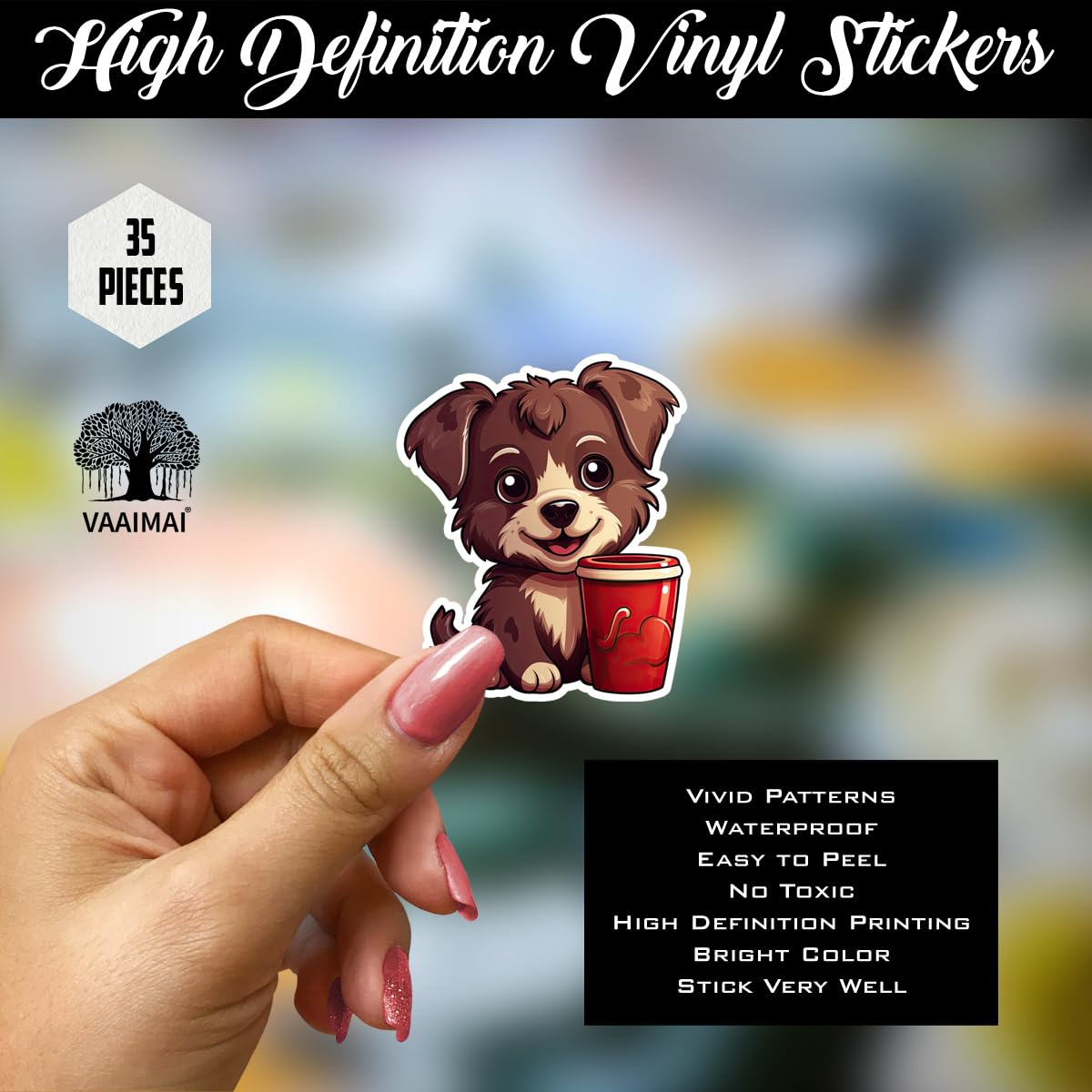 Cute Dog Drinking Coffee Stickers